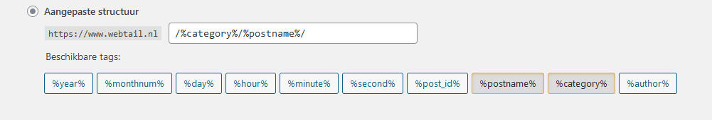 Aangepaste structuur van permalinks in WordPress